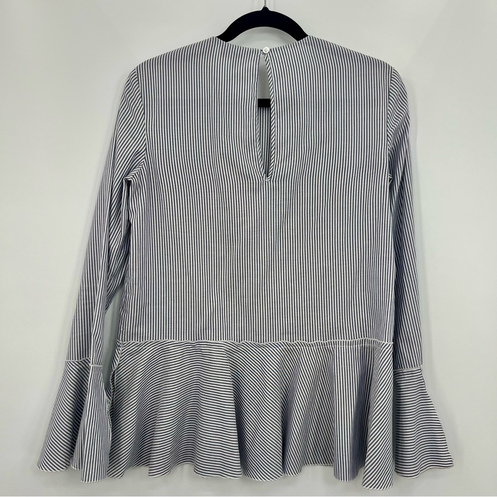 Theory Lexanda Cotton Striped Peplum Top Long Sleeve Ruffle Shirt Blouse Small - Picture 7 of 13